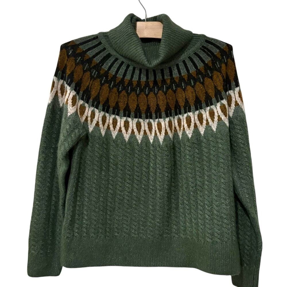 Evereve | Sweater Turtleneck Fair Isle Long Sleeve Green Cozy- Small